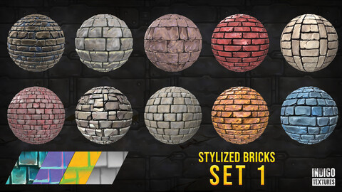 10 Stylized Bricks - Set 1 - PBR - 1K - 2K - 4K