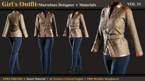 Girl's Outfit- MD/Clo3d + Smart Material + 4K Textures + OBJ + FBX (vol 35)