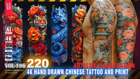 220 4K HAND DRAWN CHINESE TATTOO AND PRINT - ARTISTIC ILLUSTRATION - HIGH END QUALITY RES - (TRANSPARENT & ALPHA) - VOL196