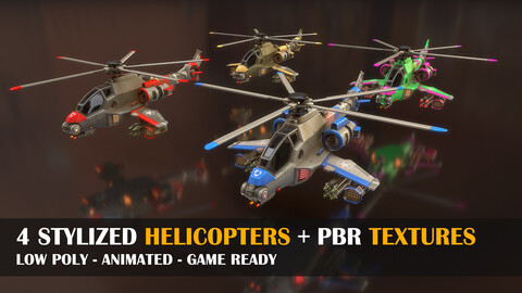 3D Stylized Helicopters + PBR Textures