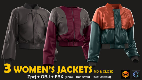 3 Different women's Jacket . Clo3D / MD Projects + OBJ + FBX