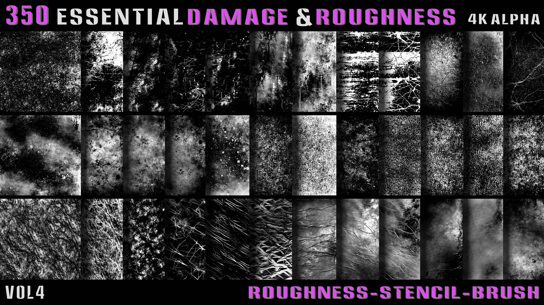 ArtStation - 350 Essential Damage & Roughness Alpha - Vol.4 | Brushes