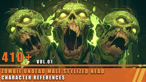 410+ Zombie Undead Male Stylized Head - Character References Vol.01