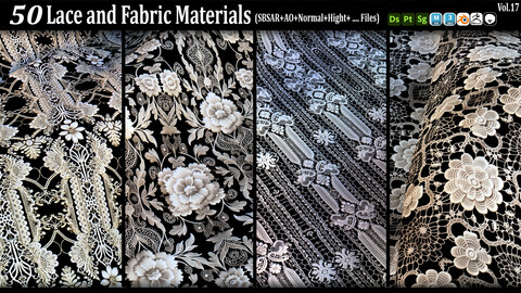 50 Lace and Guipure Materials (SBSAR+AO+NRM+Texture Files).vol17
