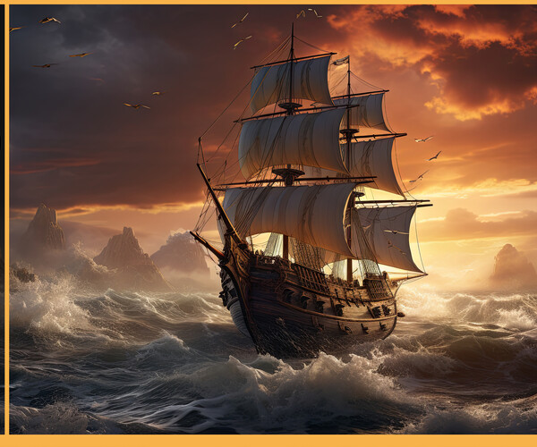 ArtStation - 404 Pirate Ship Sailing in The Stormy Sea | Artworks