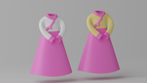 Cartoon Korean Dress Hanbok 3D model