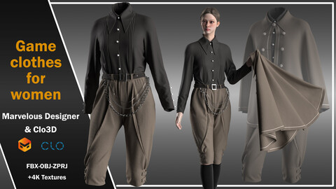 Game clothes for women (ZPRJ with a pose, FBX, OBJ, DXF)