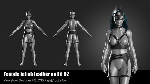 FEMALE FETISH LEATHER OUTFIT 02 / CLO project file + obj + fbx