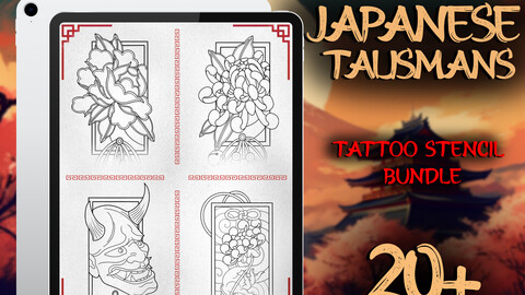 Procreate Japanese Talismans tattoo bundle | Procreate stencil | Procreate stamps | Japanese Tattoo design | Tattoo flash | Procreate tattoo