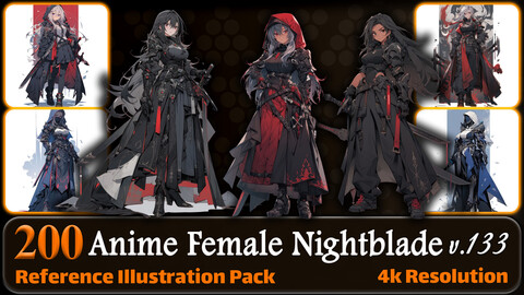 200 Anime Female Nightblade (Full Body) Reference Pack | 4K | v.133