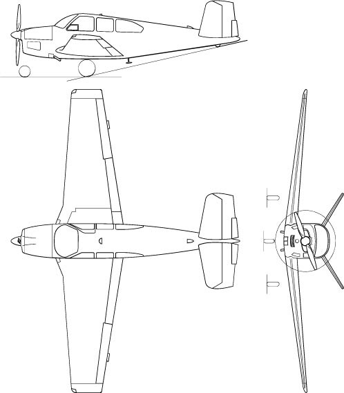 ArtStation - Beechcraft_V35B_Bonanza_3-view_line_drawing-svg ector file ...