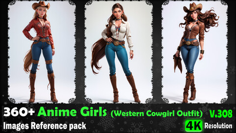 360+ Anime Girls (Western Cowgirl Outfit) Images Reference Pack - 4K Resolution - V.308