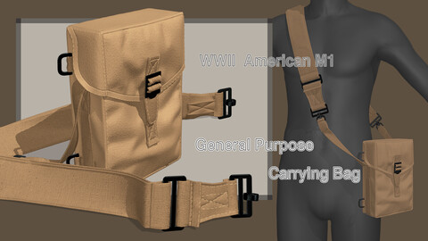 WWII  M1 US General Purpose Carrying Bag with Shoulder Strap_Tools bag_Marvelous designer(Clo3d) project