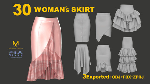 30 WOMAN'S SKIRT  CLO3D, MD PROJECTS+OBJ+FBX