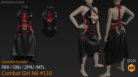 Combat Girl N6 #110 _ MarvelousDesigner/CLO Project Files+fbx+obj+mtl + Avatar Genesis8Female