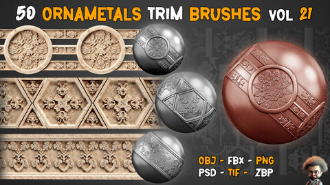 50 Ornamental Trim Brushes + 3D Models - Vol 21