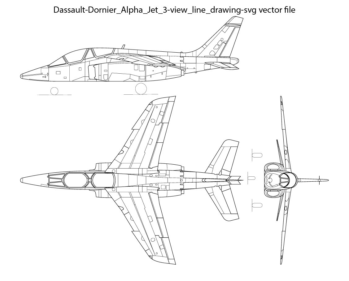 ArtStation - Dassault Dornier Alpha Jet 3 view line drawing svg vector ...