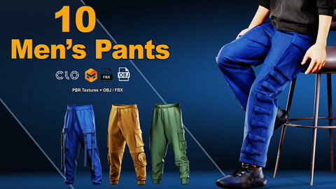 10 men's pants / marvelous designer / clo3d / PBR textures / OBJ / FBX