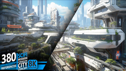380 Scifi Modern Cyberpunk City Concept - Environment References | 8K Resolution