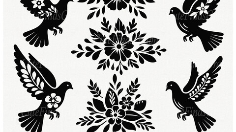 Doves and Flowers SVG - a set of files for cutting, printing and design.