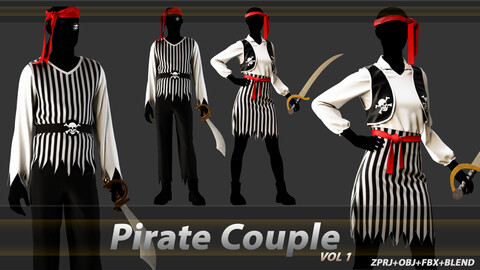 Pirate Couple with Swords (ZPRJ+OBJ+FBX+BLEND) - VOL 1