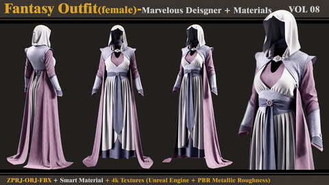 Fantasy Outfit-FEMALE- MD/Clo3d + Smart Material + 4K Textures + OBJ + FBX (vol 08)