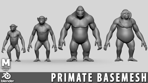 Primate Pack BaseMesh ( Monkey, Chimp, Gorilla, Orangutan ) - Topology + UV map