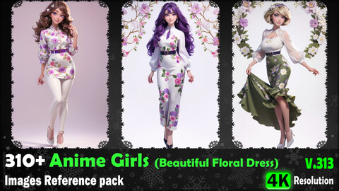 310+ Anime Girls (Beautiful Floral Dress) Images Reference Pack - 4K Resolution - V.313