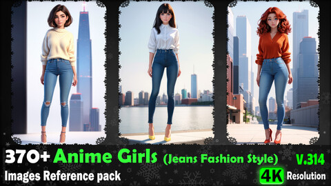 370+ Anime Girls (Jeans Fashion Style) Images Reference Pack - 4K Resolution - V.314