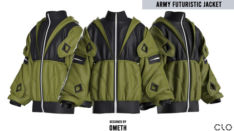 Army futuristic jacket - Clo 3D / Marvelous designer project : OBJ/FBX/ZPRJ