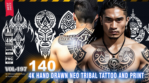 140 4K HAND DRAWN NEO TRIBAL TATTOO AND PRINT - HIGH END QUALITY RES - (TRANSPARENT & ALPHA) - VOL197