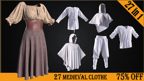 27 Medieval clothes, Special offer! 75%off (Fbx+ Obj+Zprj)