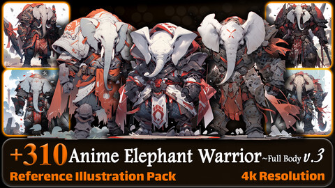 310 Anime Elephant Warrior (Full Body) Reference Pack | 4K | v.3