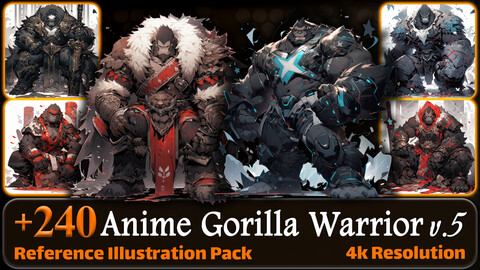 240 Anime Gorilla Warrior (Full Body) Reference Pack | 4K | v.5