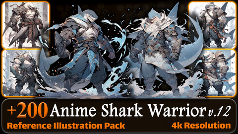 200 Anime Great White Shark Warrior (Full Body) Reference Pack | 4K | v.12