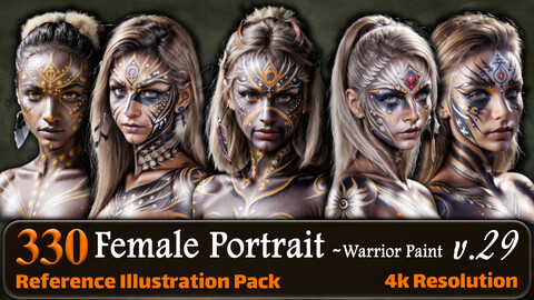 330 Female Portrait (Warrior Paint Style) Reference Pack | 4K | v.29