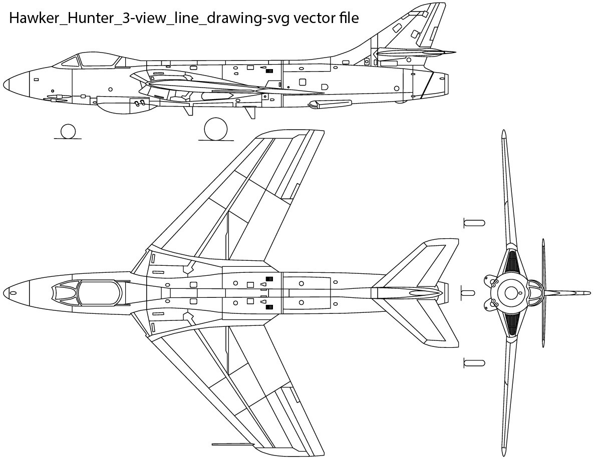 ArtStation - Hawker Hunter 3 view line drawing svg vector file Air ...