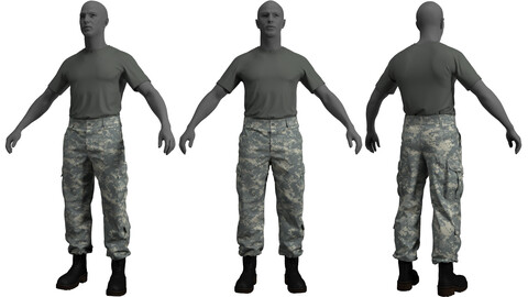 Army Combat Uniform (ACU) Pants and T-Shirt (Marvelous Designer / Clo 3D project+OBJ)