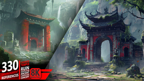 330 Chinese Temple-Ruin-Architecture-Ancient-landscape-Concept - Environment References | 8K Resolution