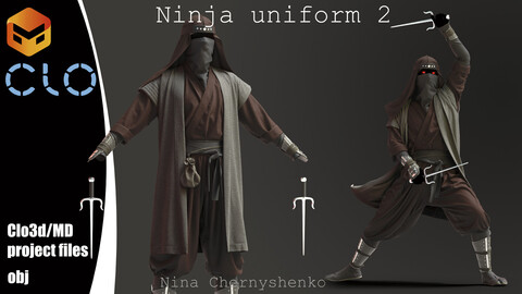 Ninja uniform 2. Marvelous Designer/Clo3d project + OBJ.