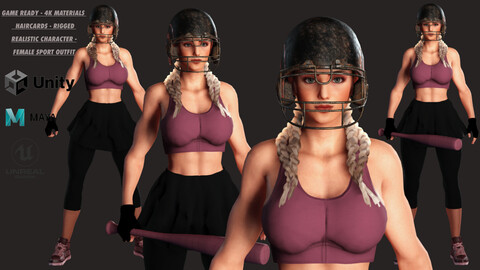 AAA 3D REALISTIC CHARACTER - MUSCULAR GIRL IN SPORT OUTFIT ( BASEBALL )