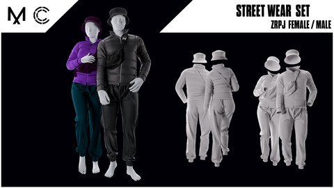 Street wear set | Female/Male Clothes Outfit - Jacket/Pants - Marvelous/Clo3D