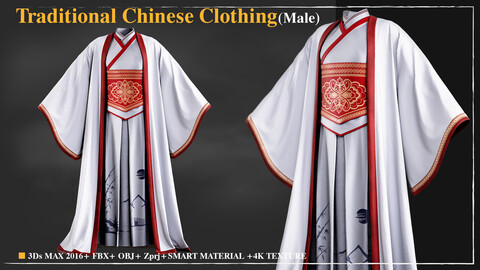 Traditional Chinese Clothing 002 / Marvelous Designer / 4k Textures/Smart material / OBJ-FBX