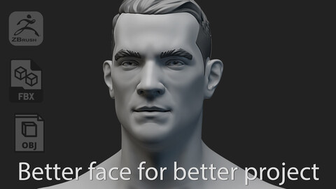 Bruce - 3D male head base mesh #2 (highpoly, stylized)
