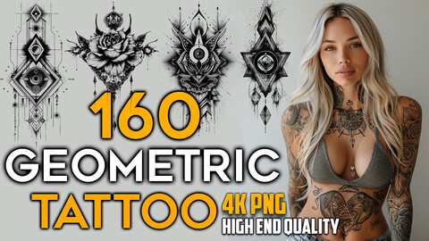 160 Geometric Tattoo (PNG Files)-4K- High Quality