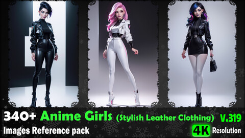 340+ Anime Girls (Stylish Leather Clothing) Images Reference Pack - 4K Resolution - V.319