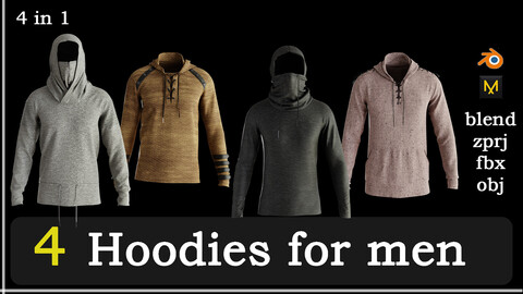4 Hoodies for men [blend+zprj+fbx+obj]