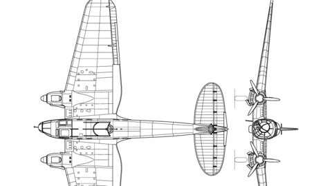 Heinkel He 111 H-1 3-view line drawing vector file