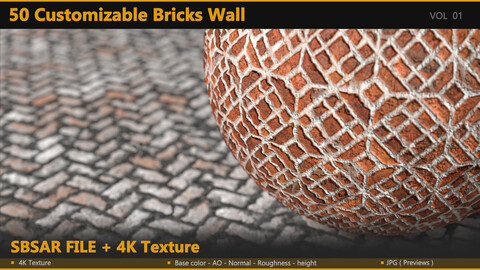 50 Customizable Bricks Wall Material - Substance Designer - SBSAR