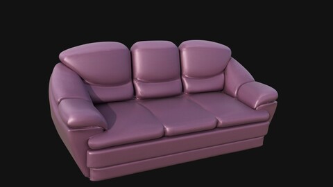 Purple Leather three seater sofa 3d model